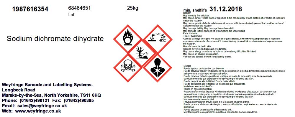Hazard and chemical labels (red diamond labels)