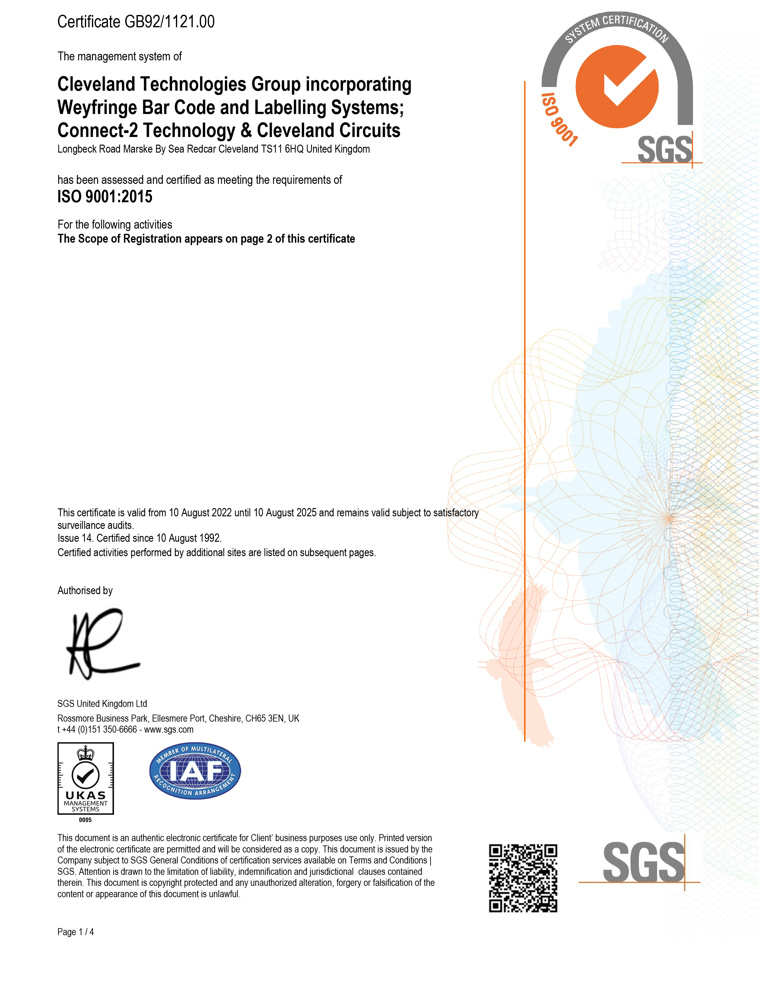 CTG Ltd ISO9001:2015 cert 1